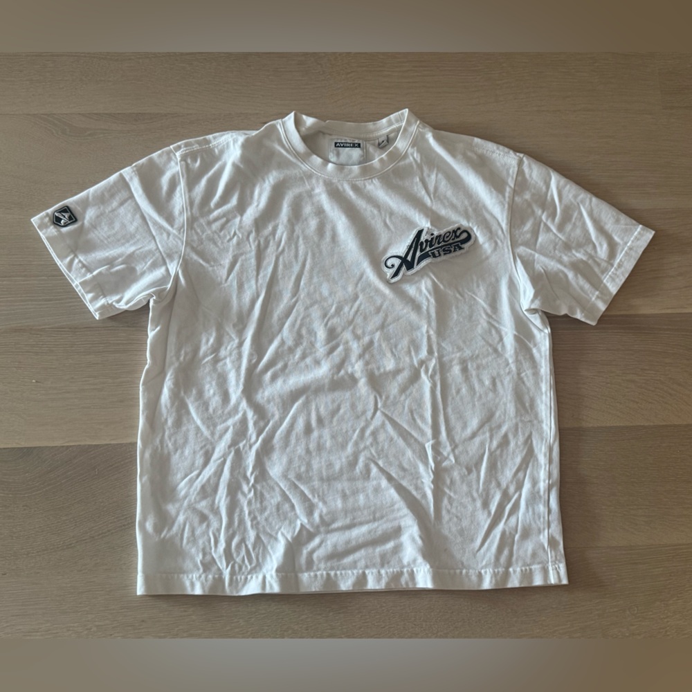 AVIREX Men’s White Script Logo Short Sleeve Tee Shirt - Size Small
